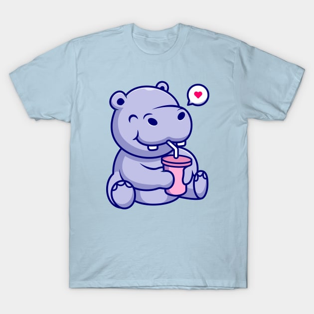 Cute Hippo Drinking Cartoon T-Shirt by Catalyst Labs